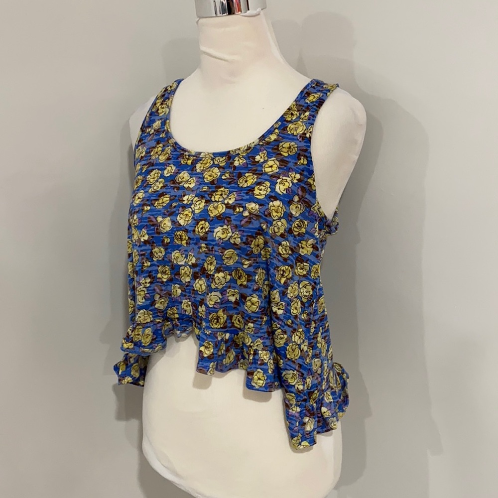 F21 floral blue burnout high low crop tank